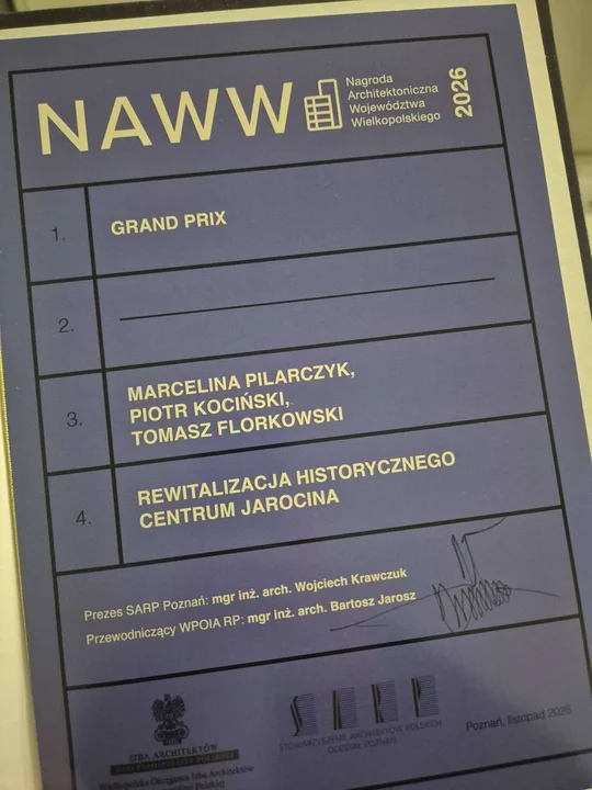 Nagroda Architektoniczna Województwa Wielkopolskiego i Grand Prix za rwwitalizację centrum Jarocina