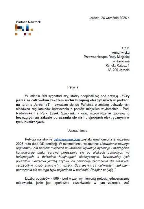 Petycja w sprawie zakazu hulajnóg elektrycznych w parkach trafiła do władz miasta